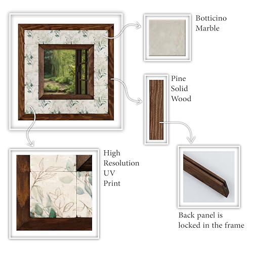 Handcrafted Natural Stone Mirrors with Solid Wood Frame, FLORAL Patterns