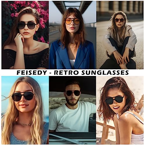 FEISEDY Retro Aviator Sunglasses Women Men Classic Square Shades Trendy Sun Glasses UV400 Protection B2394