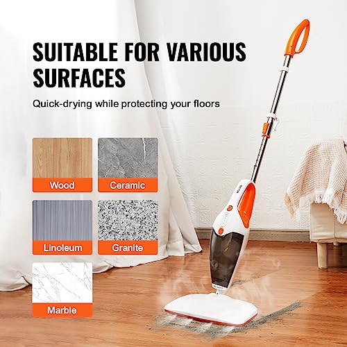 VEVOR Steam Mop, 5-in-1 Floor Steamer, Steam Mop for Hardwood Floors with 4 Replaceable Brush Heads, Floor Steam Cleaner for Ceramic, Granite, Marble, Linoleum, Natural Floor Mop with 2pcs Pads