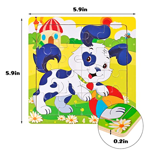 Aitey Set of 6 Toddler Puzzles Ages 2-4, Wooden Jigsaw Puzzles for Kids Ages 3-5, Puzzles for Toddlers 2 3 4 Year Old, Kids Puzzle Toys with Animal Patterns Educational Toys for Boys and Girls