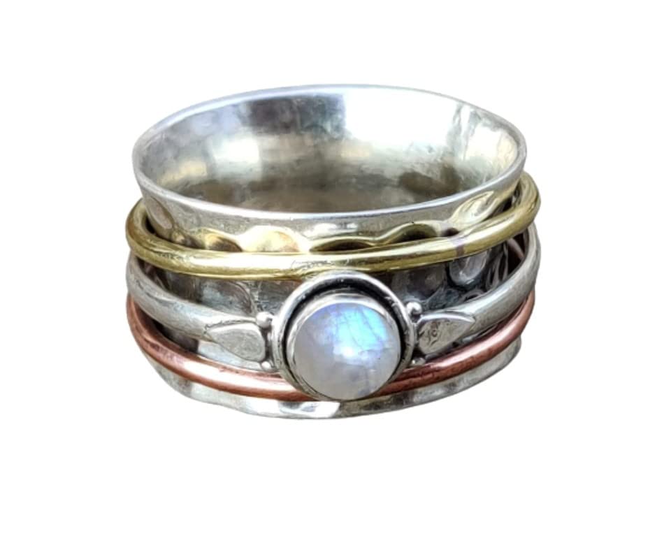 Moonstone Gemstone Spinner ring for women, Spinning ring, Silver meditation ring, Anxiety ring, Handmade Statement ring, Spinner band Silver ring