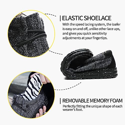 Men’s Machine Washable Slip On Lace Up Casual Loafer Breathable Travel Canvas Shoes for Men Comfortable and Stylish Summer Loafers Lightweight Black Size 7