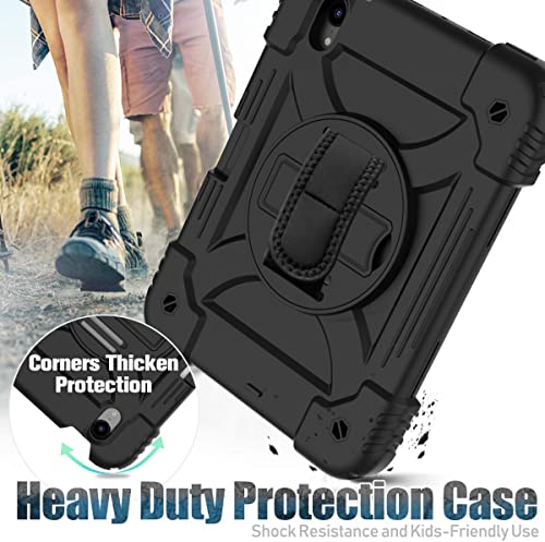 BMOUO iPad Mini 6 Case, iPad Mini 6th Generation Case, Rugged Shockproof [360° Rotating Stand] [Hand Strap] [2nd Gen Pencil Holder] Kids Case for New iPad Mini 6th Generation 8.3 inch 2021- Black
