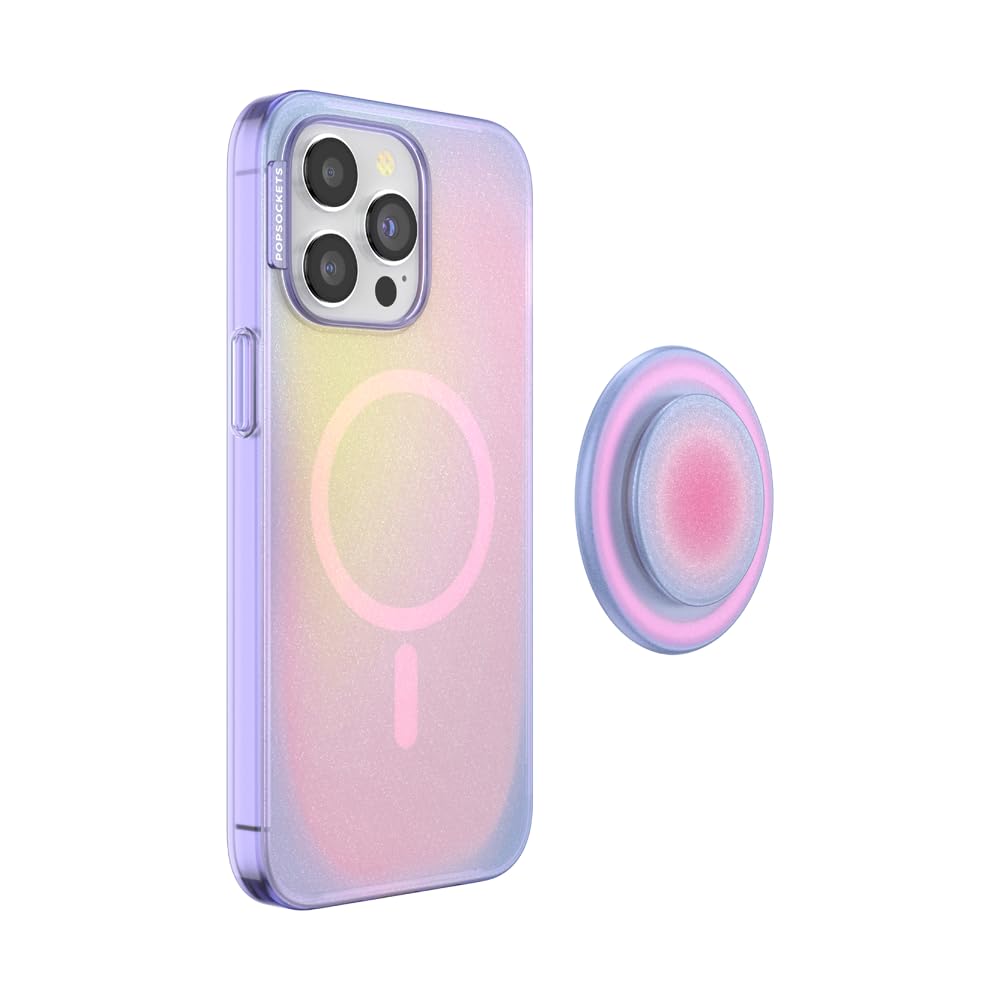 PopSockets iPhone 15 Pro Max Case with Round Phone Grip Compatible with MagSafe, Phone Case for iPhone 15 Pro Max, Wireless Charging Compatible - Aura
