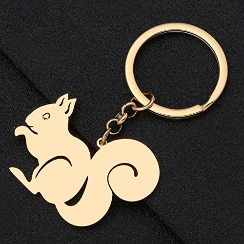 LONYOO Cute Squirrel Keychain Stainless Steel Keyring Squirrel Gifts for Women Girls Car Key Backpack Charms (Gold Plated)