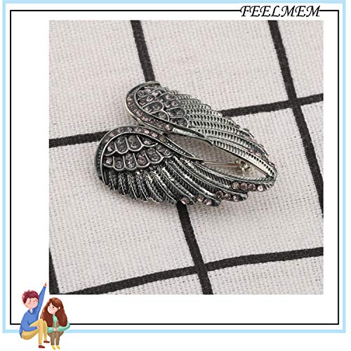 FEELMEM Angel Wings Biker Brooch Crystal Rhinestone Guardian Angel Wing Brooch Pins for Women Girl Biker Jewelry Drive Safe Gift (gray)