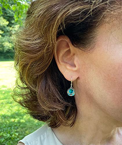 Bottled Up Designs Handmade Vintage Lace Leverback Earrings, Sterling Silver, Eco Friendly, Made in USA, Birthday Gifts, Mothers Day, Women, Anniversary (Mason Jar (Aqua))