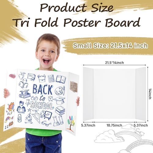 PSHVYM 12 Pcs Small Trifold Poster Board, 21.5 x 14 inches Poster Board with Double Sided Tapes and Cardboard, Corrugated Presentation/Display Board for School Project, Science Fair, Business