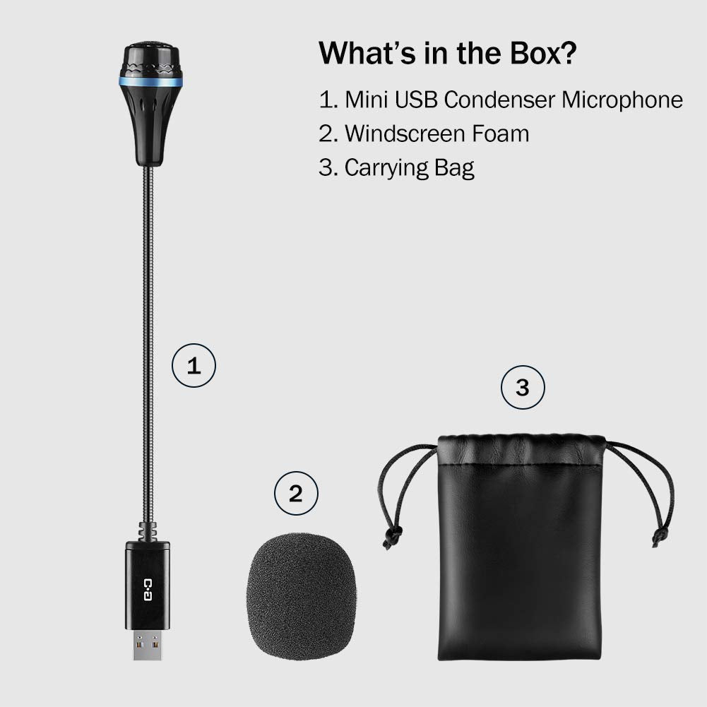 C G CHANGEEK Mini USB Microphone for Laptop and Desktop Computer, with Gooseneck & Universal USB Sound Card, Compatible with PC and Mac, Plug & Play, Ideal Condenser Mic for Remote Work, Online Class