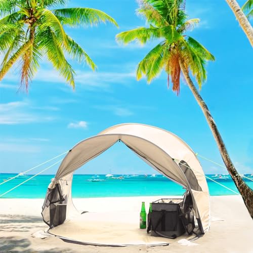 WolfWise UPF 50+ Easy Pop Up 3-4 Person Beach Tent Sport Umbrella Instant Sun Shelter Tent Sun Shade Canopy, Dark Shelter-Blue
