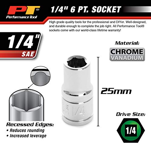 Performance Tool W36008 Chrome 1/4 Drive 6-Point Socket, 1/4