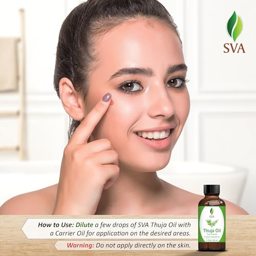 SVA Thuja Essential Oil – 1 Fl Oz – 100% Natural Thuja Oil - for Diffuser, Hair Care, Face, Skin Care, Aromatherapy, Scalp and Body Massage, Soap and Candle Making - with Dropper