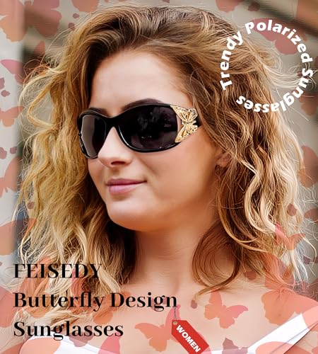 FEISEDY Trendy Polarized Y2K Sunglasses Wrap Around Butterfly Design Fashion Sunnies UV400 Protection B0078