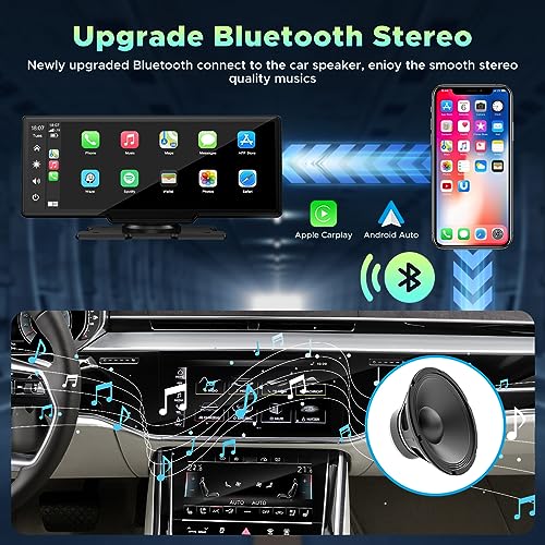 LAMTTO 9.26" Wireless Car Stereo Apple Carplay with 2.5K Dash Cam, 1080P Backup Camera, Portable Touchscreen GPS Navigation for Car, Car Stereo Receiver with Bluetooth, AirPlay, AUX/FM, Googel, Siri