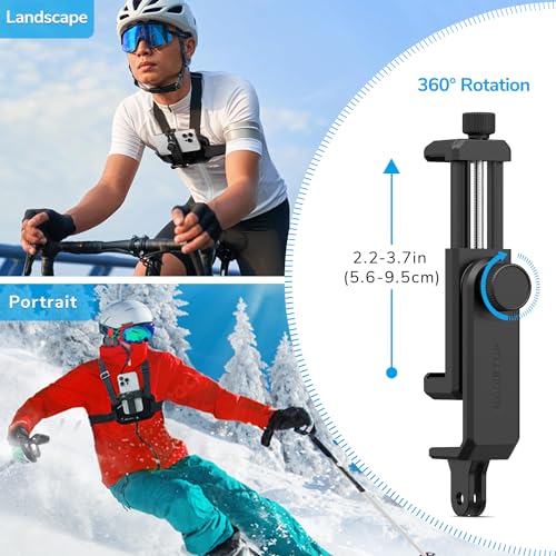 Sametop Phone Chest Mount Harness Holder Mobile Phone Strap Clip Compatible with iPhone Samsung GoPro 12/11/10/9/8 DJI Osmo and Most Cell Phones Action Cameras POV/VLOG
