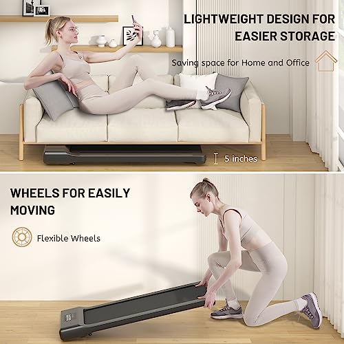MJWW Smart Walking Pad, 2 in 1 Portable Treadmill for Home Small, Compact Under Desk Treadmill with Remote Control LED Display
