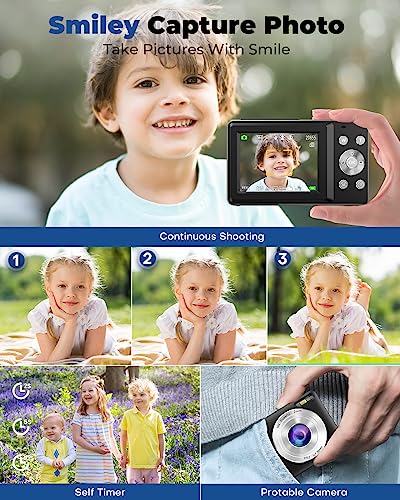 Digital Camera,Kids Camera with 32GB Card,Nsoela FHD 1080P 44MP Compact Vlogging Camera,Point and Shoot Camera 16X Digital Zoom, Portable Mini Kids Camera for Teens Students (Black)