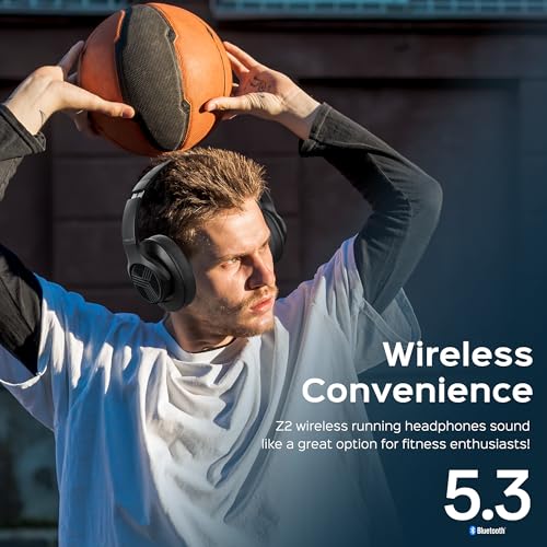 TREBLAB Z2 Active Noise Cancelling Workout Headphones - Signature-HD Sound, Deep Bass, 35H Battery, Comfortable, Foldable Over Ear Bluetooth Headphones Wireless. for Gym, Sport, Travel. Mic for Calls