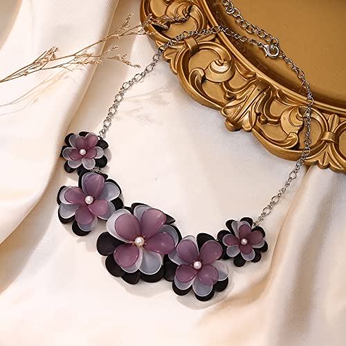Flyonce Flower Statement Collar Necklace, Summer Holiday Floral Pink Flower Necklaces for Women