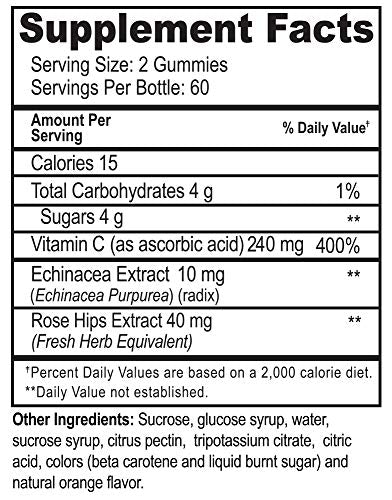 Natvites Vitamin C with Echinacea and Rose Hips Pectin Gummies for Adults 120Count