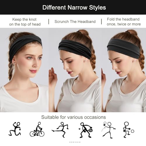 YONUF Fashion Headbands For Women Wide Headband Yoga Workout Head Bands Hair Accessories Black Band 6 Pack