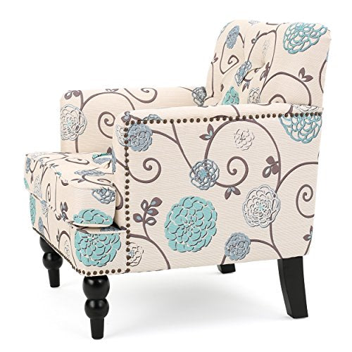 Christopher Knight Home Harrison Fabric Tufted Club Chair, White / Blue (29.5"D x 28"W x 33.5"H)