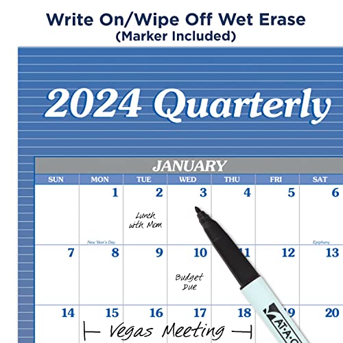 AT-A-GLANCE 2024 Wall Calendar, Dry Erase Monthly Wall Planner, 12 Month, 48" x 32", Extra Large, Vertical/Horizontal, Reversible, Blue (A1152-24)