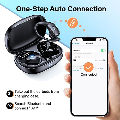 Wireless Earbuds Bluetooth Headphones 70hrs Playback Ear Buds IPX7 Waterproof Wireless Charging Case & Dual Power Display Over-Ear Stereo Bass Earphones with Earhooks for Sport/Workout/Running Blue