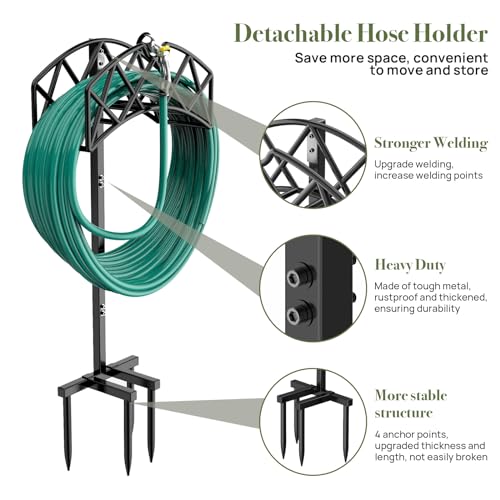 Winpull Garden Hose Holder Detachable Metal Water Hose Holder Hose Hanger, Heavy Duty Hose Holder Freestanding Garden Hose Storage Hose Stand Rack for Outside (Hose not Included)