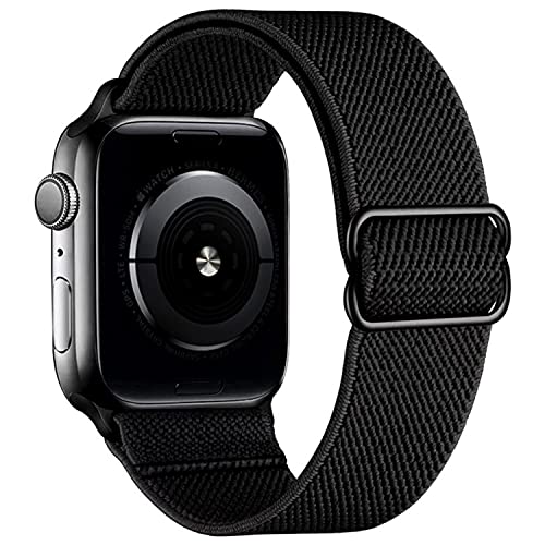 Yaber Stretchy Nylon Solo Loop Bands Compatible with Apple Watch , Adjustable Stretch Braided Sport Elastics Wristband Compatible with iWatch Series 6/5/4/3/2/1 SE (Black, 38MM/40MM)