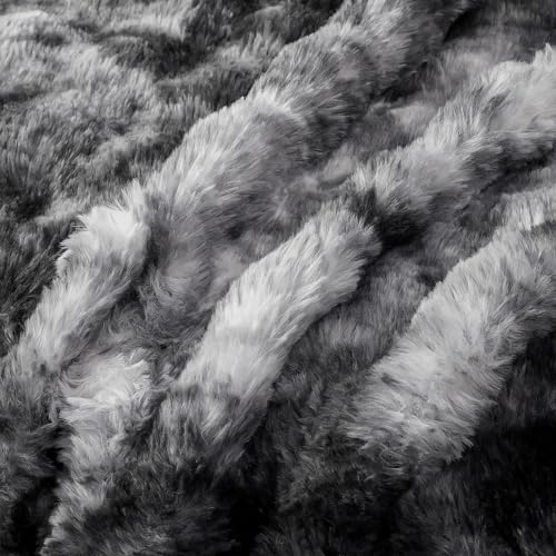 COOVA Faux Rabbit Fur & Flannel Throw Blanket 50x60 Inch - Luxury Fuzzy & Cozy Soft Blanket for All Seasons, Breathable and Comfortable for Bed, Sofa, Couch, and Camping,Ivory White