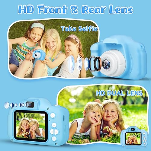 Kids Camera for Boys and Girls, GPOSY Digital Camera for Kids, Toddler Camera Christmas Birthday Toy Gifts for Kids Age 3 4 5 6 7 8 9 10 with 32GB SD Card, Video Recorder 1080P HD(Blue)