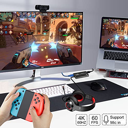 Rybozen USB 3.0 1080p HDMI Capture Card, V316B Model for Game Recording, Live Streaming Broadcasting, Compatible with Mac Os, Windows, Xbox, Black