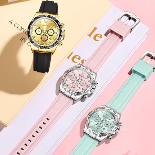 OLEVS Women Watch Fashion Rose Gold Diamond Analog Quartz Female Watches for Women Luxury Dress Ladies Stainless Steel Luminous Waterproof Date Wrist Watch Blue