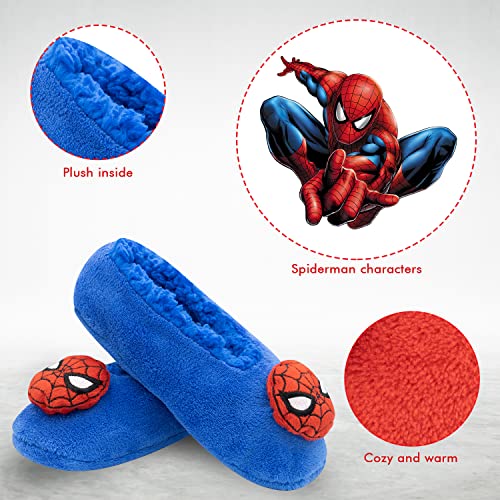 Marvel Spider-Man Fuzzy House Slippers and Socks for Kids, Grippers, 2-Pack Red and Blue Kids Socks