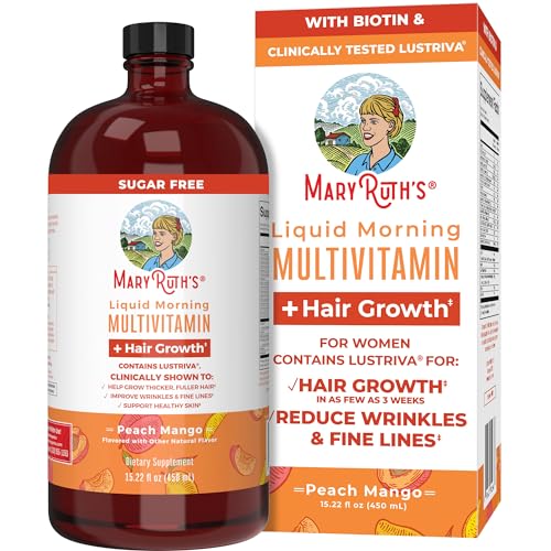 MaryRuth's Liquid Multivitamin + Lustriva® Hair Growth for Women| Biotin 10000mcg | Vitamin D | B Vitamins |Clinically Tested for Thicker Hair, Wrinkles, Fine Lines, Skin Care| Ages 18+ | 15.22 Fl Oz