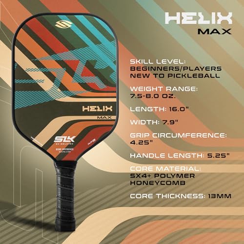 2024 SLK Helix Pro Pickleball Paddle | Carbon Fiber & Fiberglass Hybrid Face | Thermoformed Carbon Fiber Core | Unmatched Control | Grooves