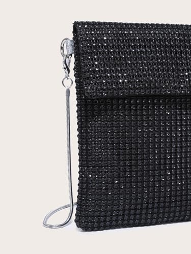 Verdusa Women's Crossbody Bag Glitter Rhinestone Evening Bag Purse Sequin Wedding Handbag Black one-size