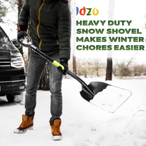 Idzo Efficient Snow Pusher, Snow Plow Shovel with 37-Inch Reversible and Bi-Directional Angled Blade, Snow Shovel with Wheels & Convenient 90 Degree Handle for Driveways, Sidewalks, Ice Hockey Rinks