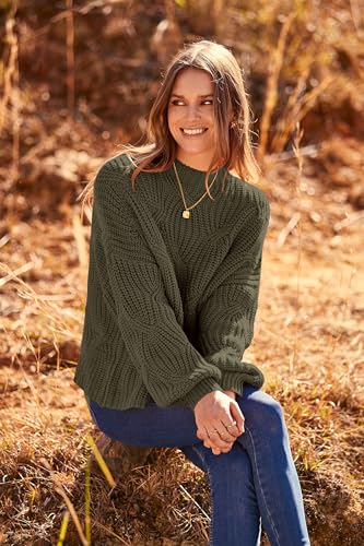 PRETTYGARDEN Women's Fall Oversized Pullover Sweaters Casual Crewneck Long Sleeve Chunky Cable Knit Blouse Top (Army Green,Small)