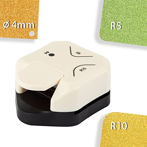 QIQQIKIN Corner Hole Punch 4mm Circle Cutter Punch +R5mm+R10mm 3-Way Corner Rounder Paper Punch,Cardstock,Laminator,Photocards,Scrapbooking,Die Cuts for Card Making,Junk Journal Supplies Clearance