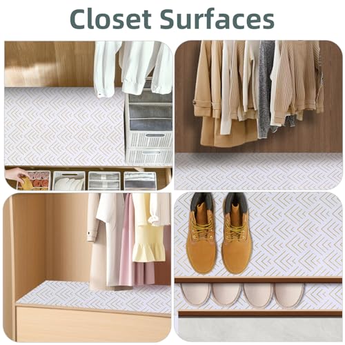 Shelf Liners for Kitchen Cabinets 12in x 20FT, Non Adhesive Cabinet Liner Strong Non-Slip Thickened Gold Green Geometric Drawer Liner, Easy to Clean for Shelf, Cabinet with Knife and Tape Measure