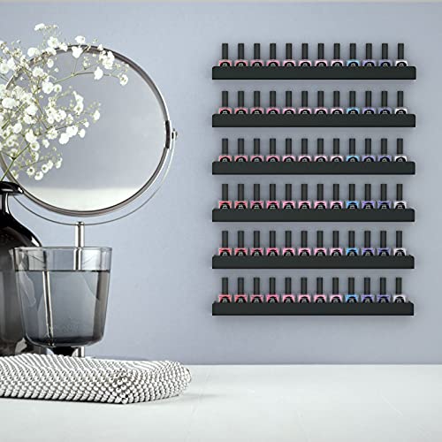 FEMELI Nail Polish Wall Rack: 6 Shelves 15 Inch Acrylic Nail Polish Holder Organizer for 66-90 Bottles, Multi-Purpose Acrylic Floating Shelves (15 Inch, Black)