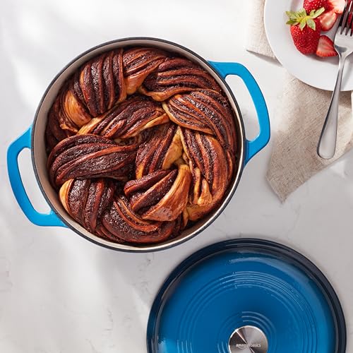 Amazon Basics Enameled Cast Iron Round Dutch Oven with Lid and Dual Handles, Heavy-Duty & Small, 4.3-Quart, Blue