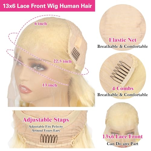 BZN 613 Lace Front Wig Human Hair 13x6 Body Wave Lace Front Blonde Wigs Human Hair for Women HD Lace Frontal Wigs Glueless 200% Density Pre Plucked With Baby Hair 24Inch