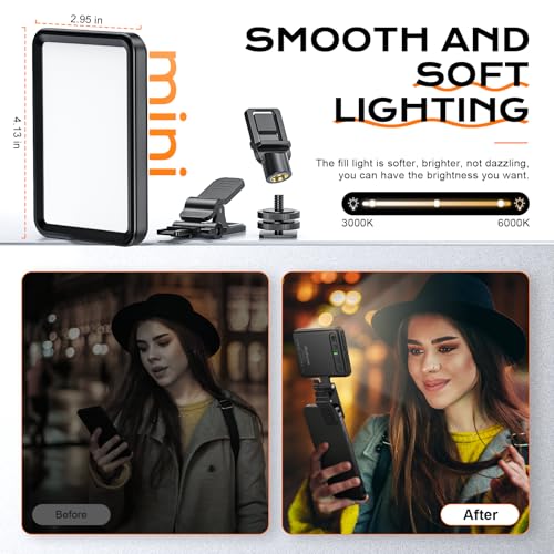 Rechargeable Soft Selfie Light for Phone, Camera, Laptop, 4-14H Battery Portable LED Light for Pictures, Phone Light Clip for Selfie, Vlog, TikTok, Makeup, Video Conference Black