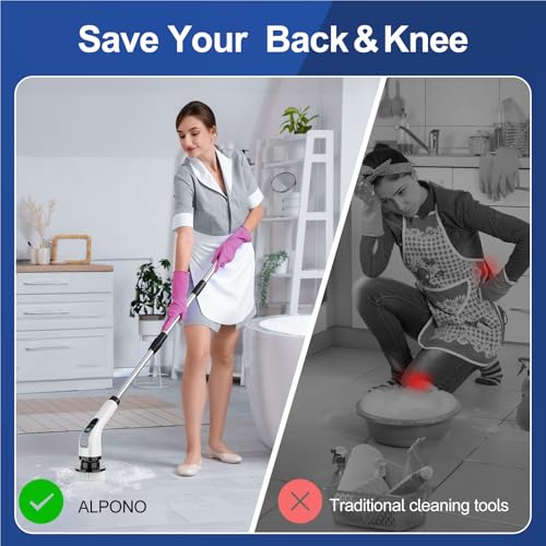 Electric Spin Scrubber with Long Handle: Cordless Power Shower Scrubber Spin Brush with 7 Brush Replacement Heads for Cleaning Bathroom,Tub, Tile
