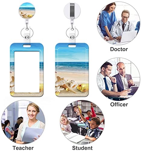 Retractable Badge Holder with Carabiner Reel Clip, Vertical ID Badge Holder with Keychain, 1 Pack Cute and Fashionable Badge Reel Card Pocket for Nurse Doctor Office School Teacher (Green Flowers)