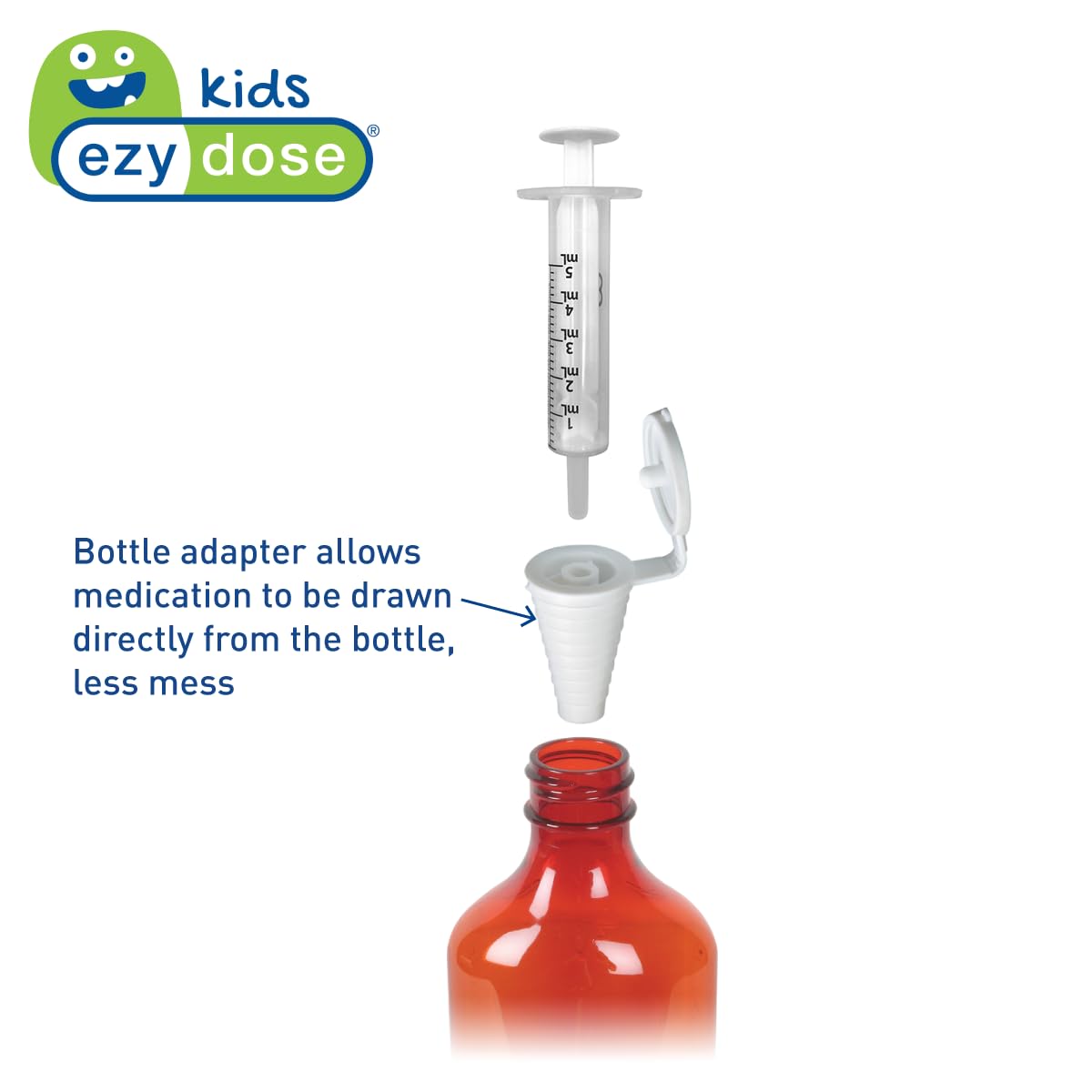 EZY DOSE Kids Baby Oral Syringe & Dispenser Calibrated for Liquid Medicine, Reduce Mess, Easy Way to Orally Administer Medication, 5 mL/1 TSP, Includes Bottle Adapter, Clear, BPA Free