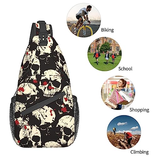 VOOHDDY Blood Skull Horror Sling Bag For Men Women Travel Hiking Backpack Crossbody Shoulder Chest Bags Casual Daypack Sport